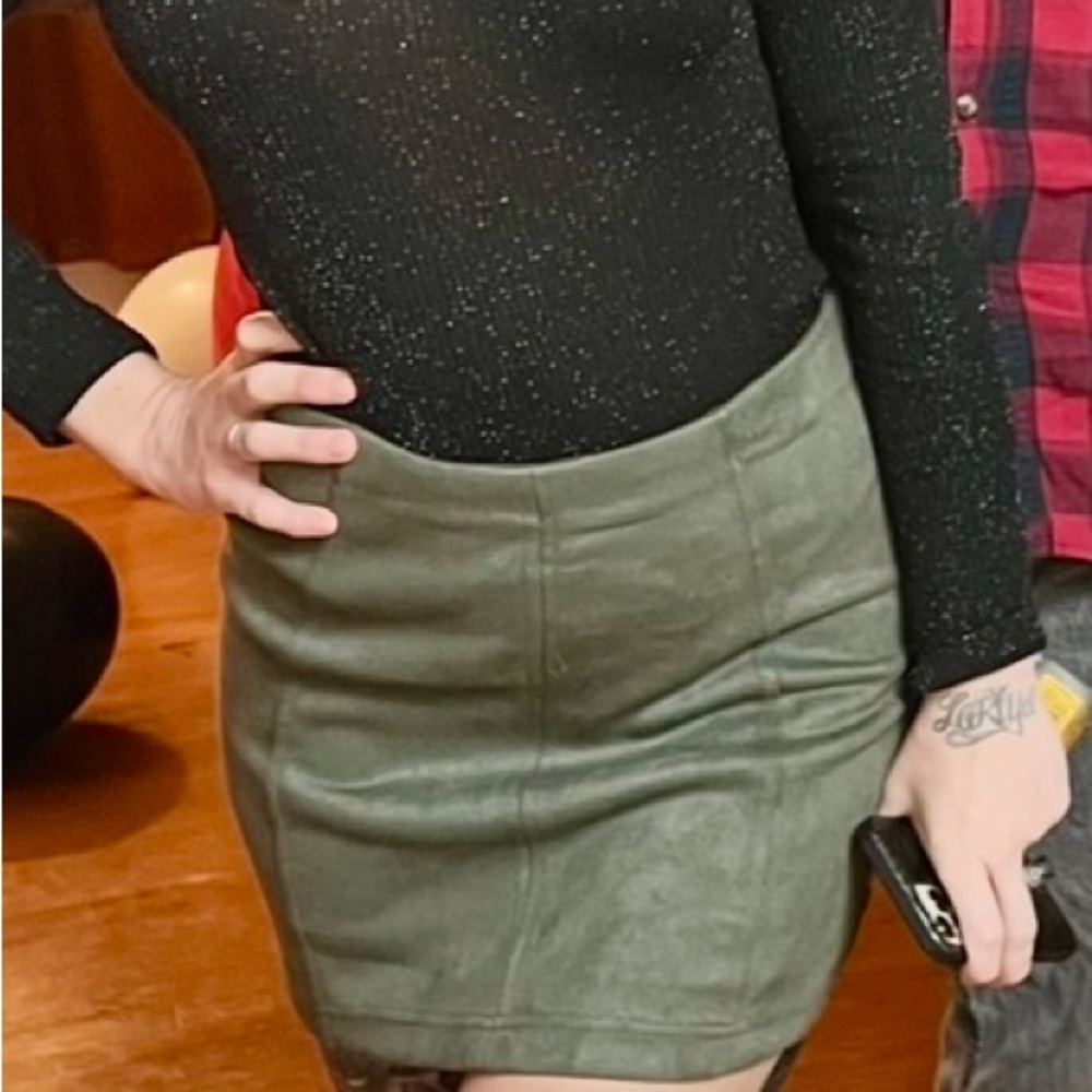 Shinestar Olive Suede Skirt